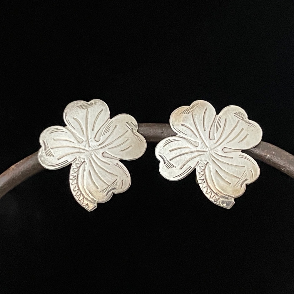 Vintage Sterling Four Leaf Clover  Earrings.